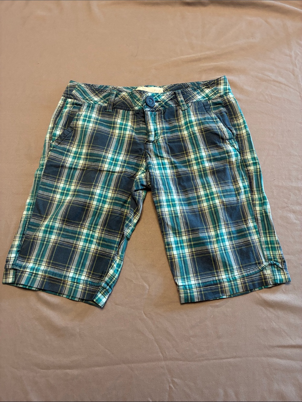 Aeropostale Teal & Navy Plaid Bermuda Shorts
